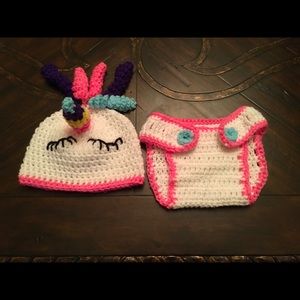 SOLD* New Unicorn Baby Diaper Cover and Hat Prop Outfit